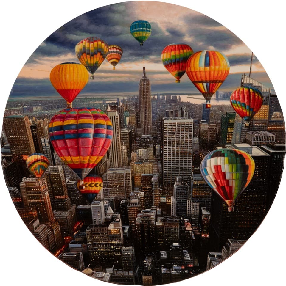 Vue artistique de New York en montgolfières